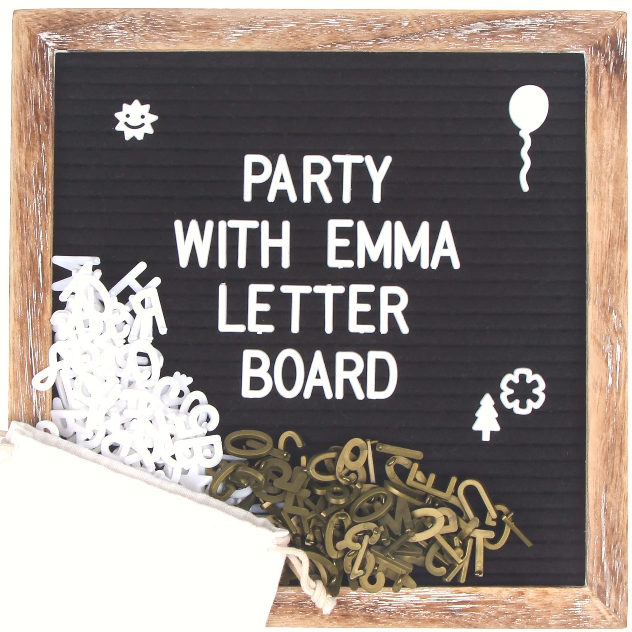 Rustic Vintage Wood Frame Black Felt Letter Board – Changeable Message Board with Symbols, Emojis & Cursive Words, Baby Milestone, Birthday Gift, Home & Office Décor (Black)