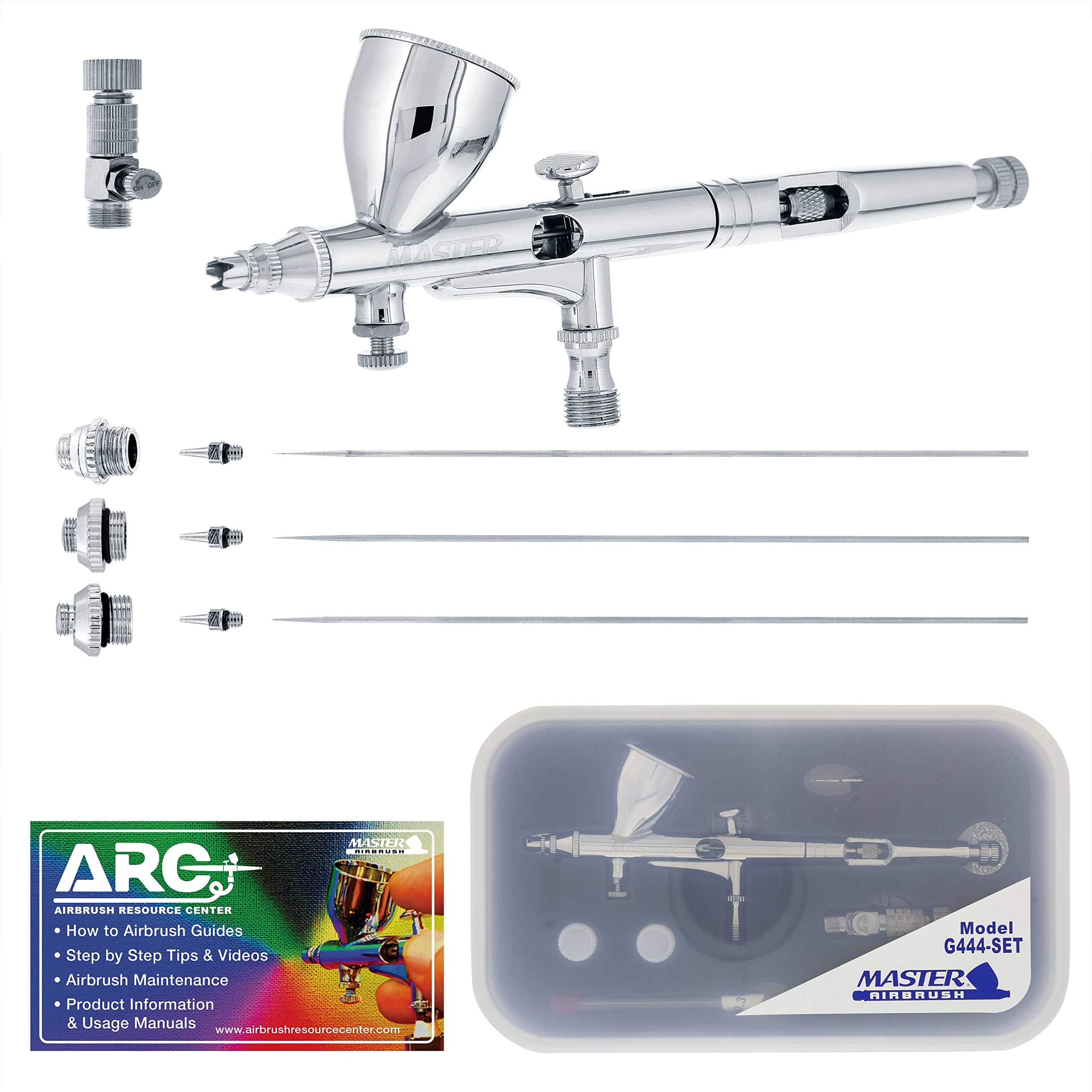 G444-SET High Precision Detail Control Dual-Action Gravity Feed Airbrush Professional Set and Includes ARC Link Card