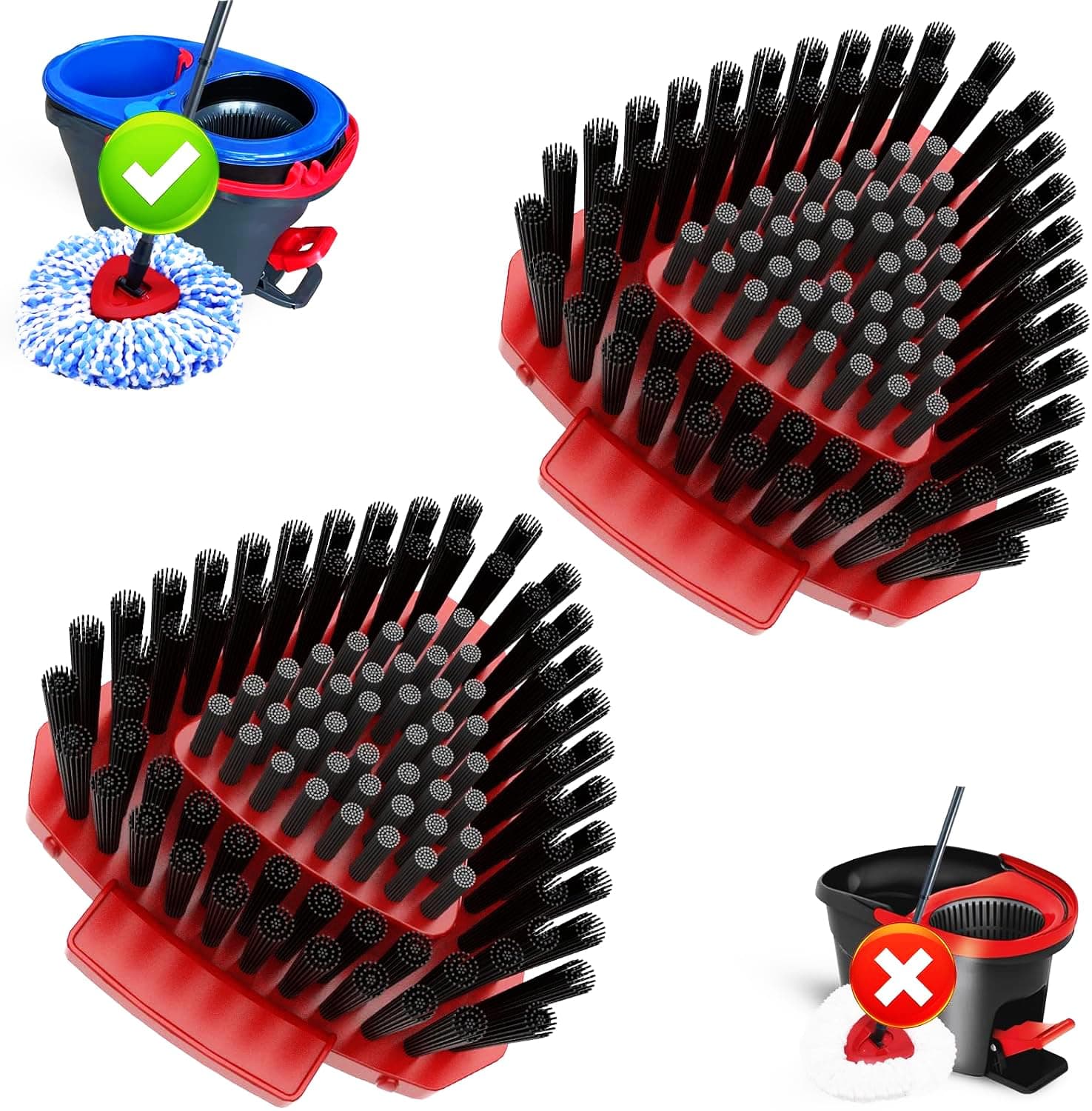 2 Pack Upgraded Spin Mop Replace Scrub Mop Brush Compatible with O Cedar 2 Tank RinseClean, Great for Kitchen, Deck, Bathroom and Shower Floor Scrubber