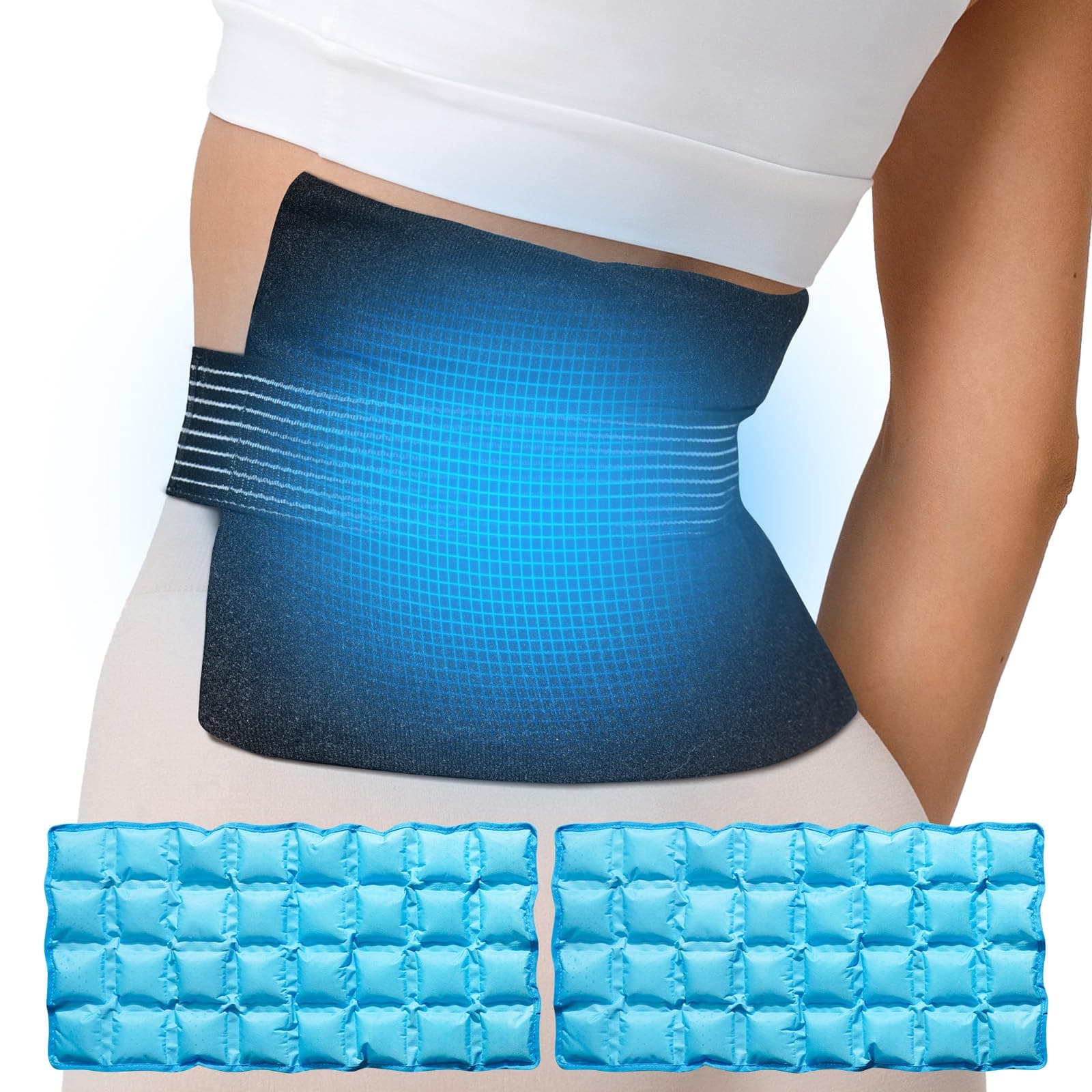 Koonie 2 Extra Large Ice Pack for Back Pain Relief with Extension Strap, Cold and Hot Packs for Injuries, Reusable Lower Back Ice Pack Wrap for Lumbar Surgery, Sciatica, Herniated Disc, Coccyx Pain