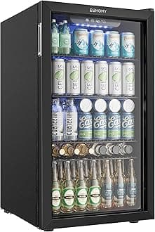 Beverage Refrigerator and Cooler, 128 Can Mini fridge with Glass Door, Small Refrigerator with Adjustable Shelves for Soda Beer or Wine, Home/Bar/Office, Black