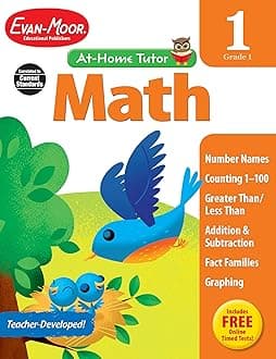 Evan-Moor Math Skills, Grade 1 Workbook: At-Home Tutor, Addition, Subtraction, Money (At-Home Tutor: Math)