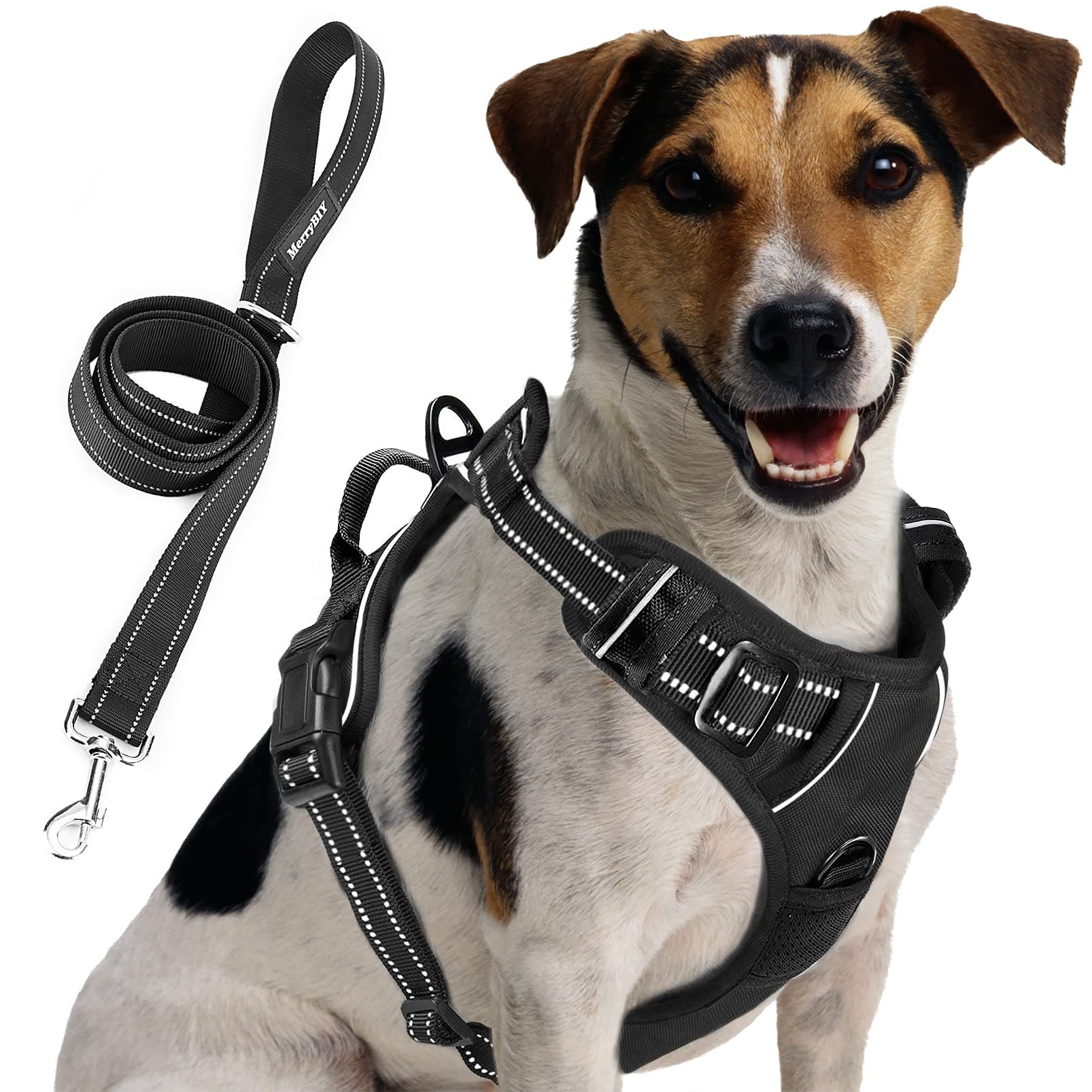 Dog Harness, MerryBIY No Pull Dog Harness Reflective Adjustable Vest with Handle& Front and Back Lead Attachments Padded Puppy Pet Outdoor Chest Harness for Small Medium Large Dogs Training Walking
