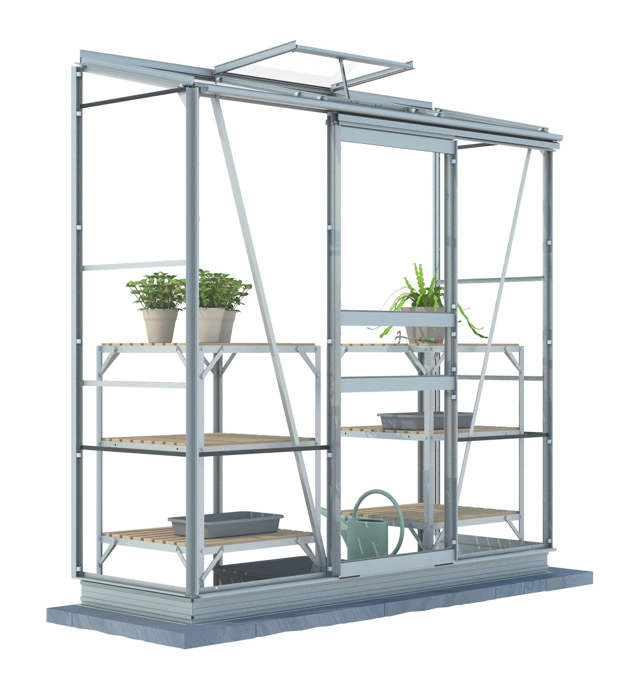 Simplicity Mini Lean-to Greenhouse 2ft2 x 6ft3 Plain aluminium Starter Package (Silver, 2ft2 wide (667mm) x 6ft3 long (1910mm)