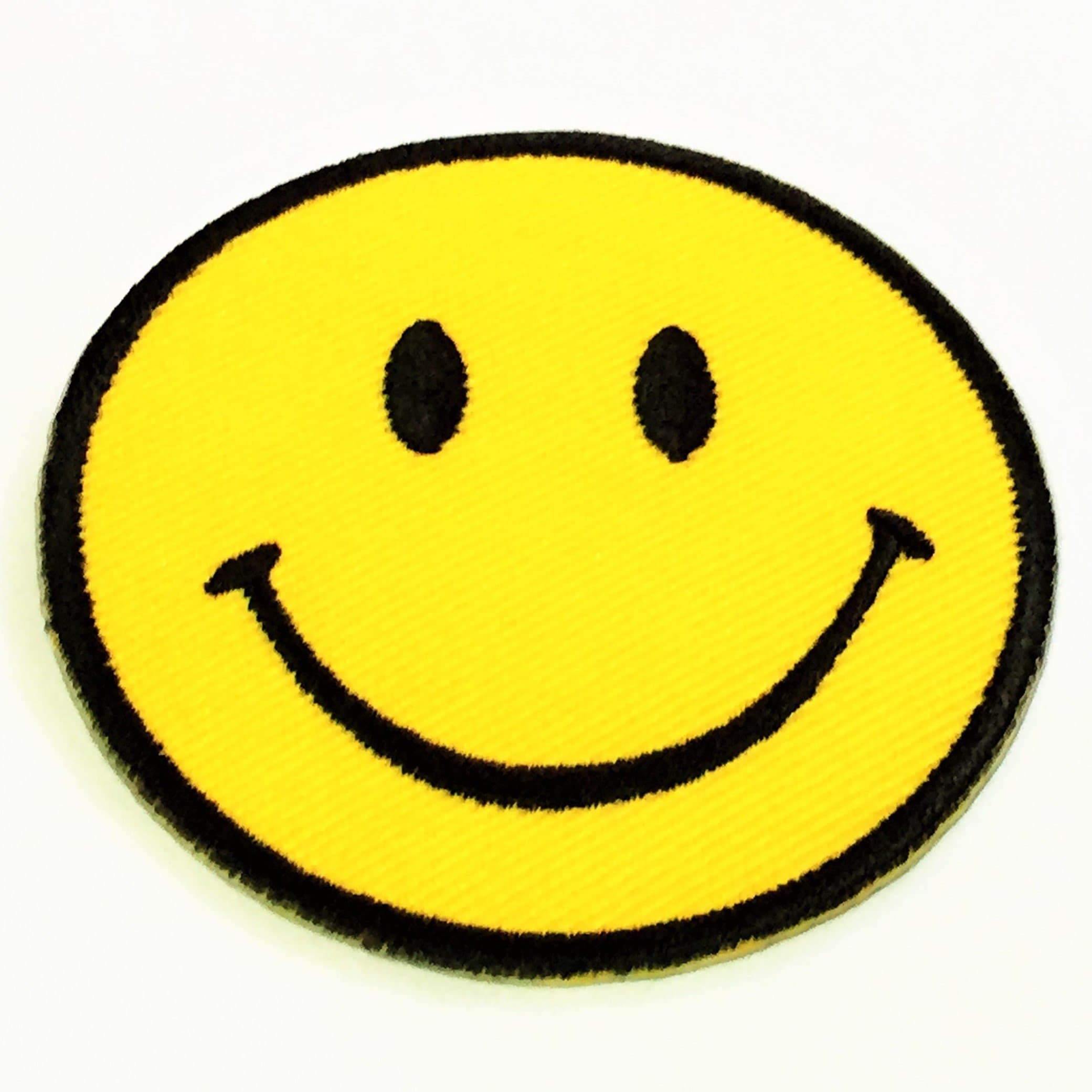 Back Patch Golden Smiley Face Embroidered Iron On Large Happy Smile Logo Big Size 7" x 7" Patches Badge Crest Sign Symbol For Vest Jacket Jersey Hoodie Shirt and so on