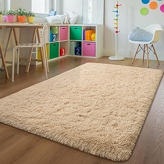 Andecor Soft Fluffy Bedroom Rugs, 5 x 8 Feet Indoor Shaggy Plush Area Rug for Boys Girls Kids Baby College Dorm Living Room Home Decor Floor Carpet, Camel