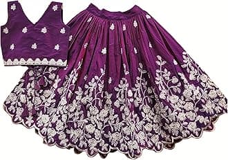 RJ ONLINEGirls Readymade Crop Top With Lehenga - Taffeta Silk Embroidered Lehenga Choli - Perfect for Ethnic, Party & Wedding - Traditional Dress (PURPAL, 6 TO 7 YEARS)