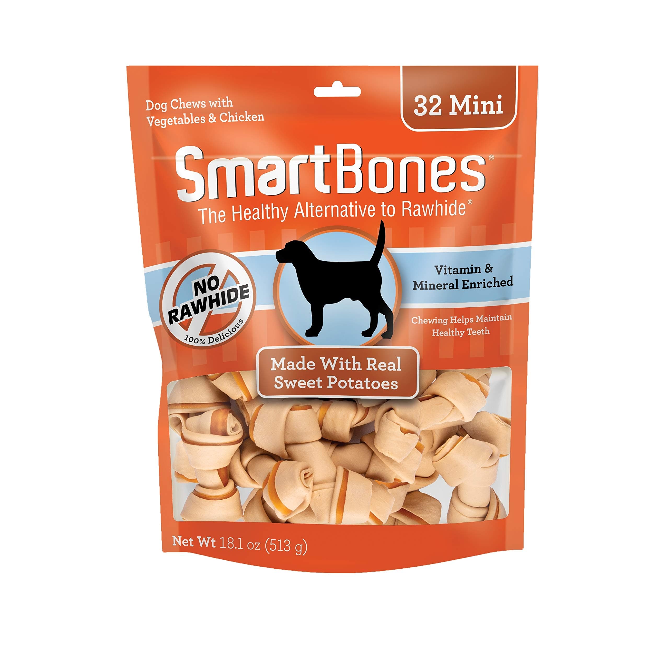 SmartBones Mini Chews with Real Sweet Potato 32 Count, Rawhide-Free Chews for Dogs