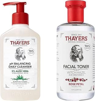 Alcohol-Free, Hydrating, Rose Petal Toner with Aloe Vera Formula, 12 FL Oz + Thayers pH Balancing Daily Cleanser, Face Wash with Aloe Vera, Gentle and Hydrating Skincare, 8 FL Oz