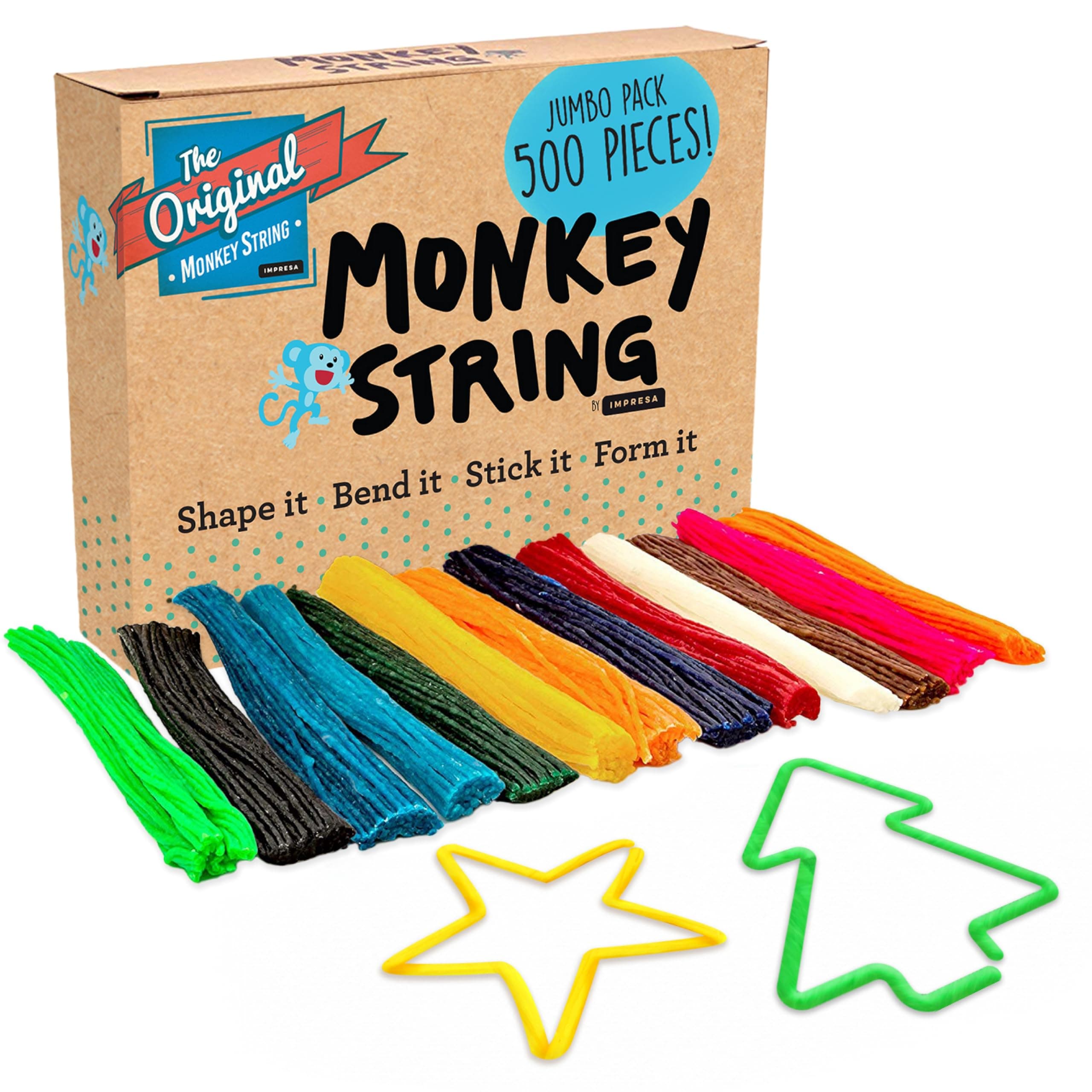 Impresa Monkey String Fidget Toys - 500-Piece, Multicolor Calming Sensory Play & Focus Aid - Arts & Crafts Sensory Kit & Silly String Noodles - Bulk Monkey Stix Fidget Pack for Kids & Adults