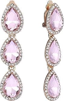 EleQueen Women's Austrian Crystal Teardrop Pear Shape 2.4 Inch Long Clip-on Dangle Earrings