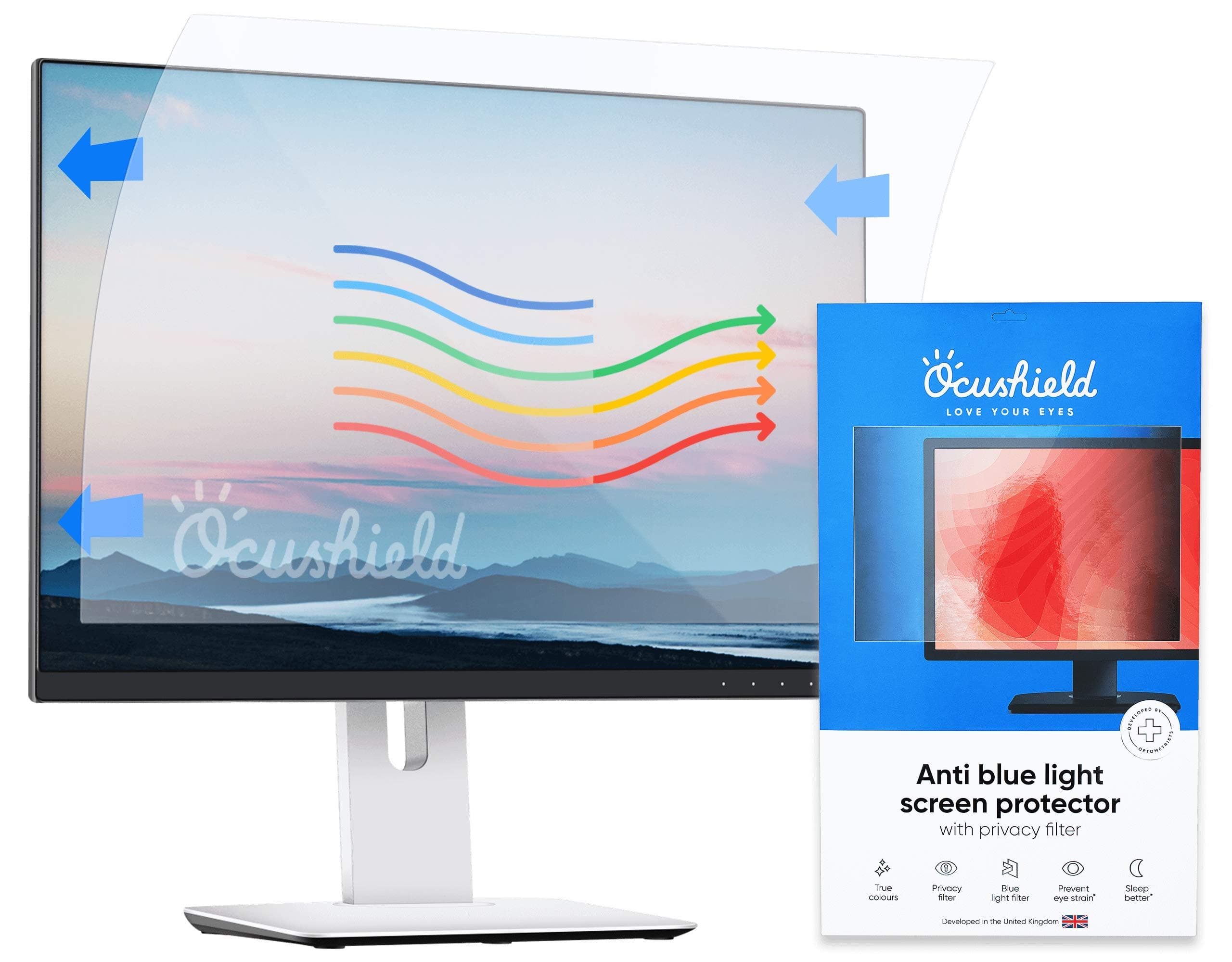 Ocushield 21” (16:10) Premium Anti Blue Light Screen Protector with Privacy Filter for Laptops and Computer Monitors - Anti-Glare - Easy Install - Anti-Fatigue