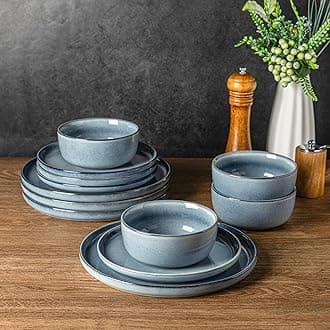 AmorArc Stoneware Dinnerware Sets for 4,Round Reactive Glaze Ceramic Plates and Bowls Set,Highly Chip and Crack Resistant | Dishwasher & Microwave Safe Dishes Set,Service for 4 (12pc)