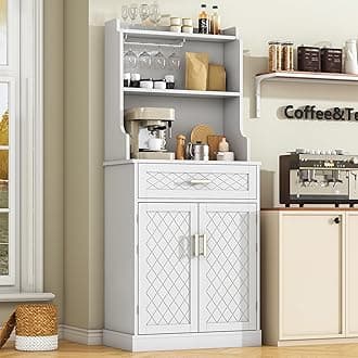 66" Kitchen Pantry Cabinet with Microwave Shelf, Pantry Storage Cabinet with Adjustable Shelves and Drawer, Kitchen Buffet Cupboards Sideboard for Home Office Use (16" D x 24" W x 66" H)