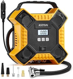 AstroAI Tyre Inflator Air Compressor Car Tyre Inflator 12V DC&160PSI Integrated Metal Structure Digital Car Tyre Pump with LED Light, Auto-off for Cars, Bicycles, Motorcycles, and Others Yellow