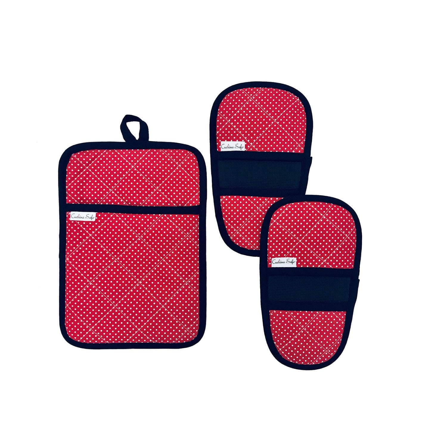 Oven Mini Mitts with Pot Holder Pouch - 3 pc Set (Red)