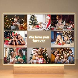 Personalised Photo Frame with Photos, Custom Photo Frames with Night Light, Customised Picture Frame, Personalised Birthday Gifts for Women, Men, Mum, Dad, Kids, Baby, Family, Friends