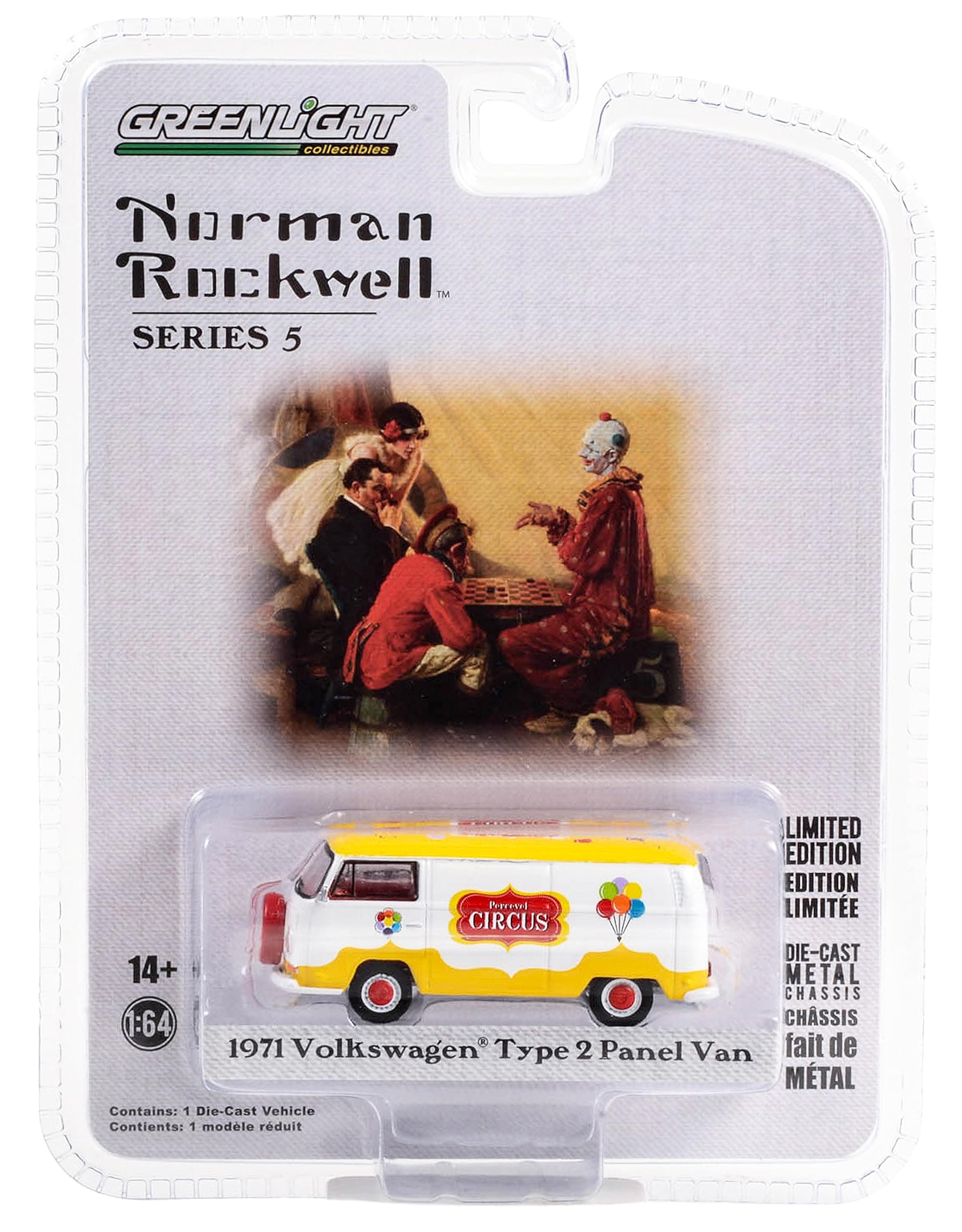 Collectibles 1971 Type 2 Panel Van Yellow and White with Red Interior Percevel Circus Norman Rockwell Series 5 1/64 Diecast Model Car by Greenlight 54080F