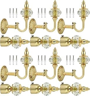 Sponsored Ad - NATURAL Heavy Duty Aluminum Royal Luxury Design Curtain Bracket/Finial and Curtain Support with Screw/Wallplug for Window & Door Curtain Fittings Suitable Upto 1 Inch Pipe. (6 Set, Gold)