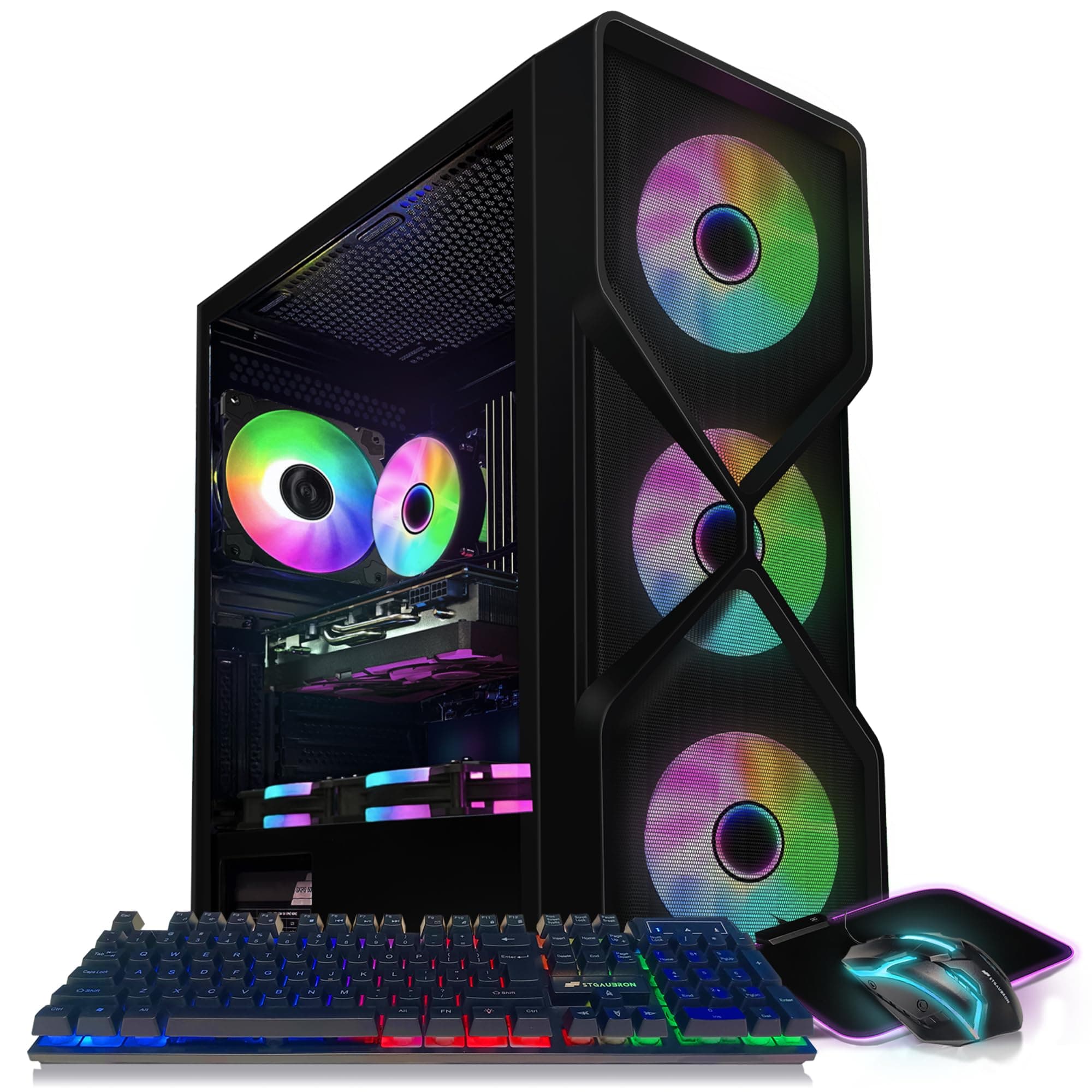 STGAubron Gaming PC Computer Desktop, Radeon RX 5700 XT 8G, Intel Core i7 up to 3.9G, 32G RAM, 1T SSD, 600M WiFi, BT 5.0, RGB Fan x 6, Windows 11 Home