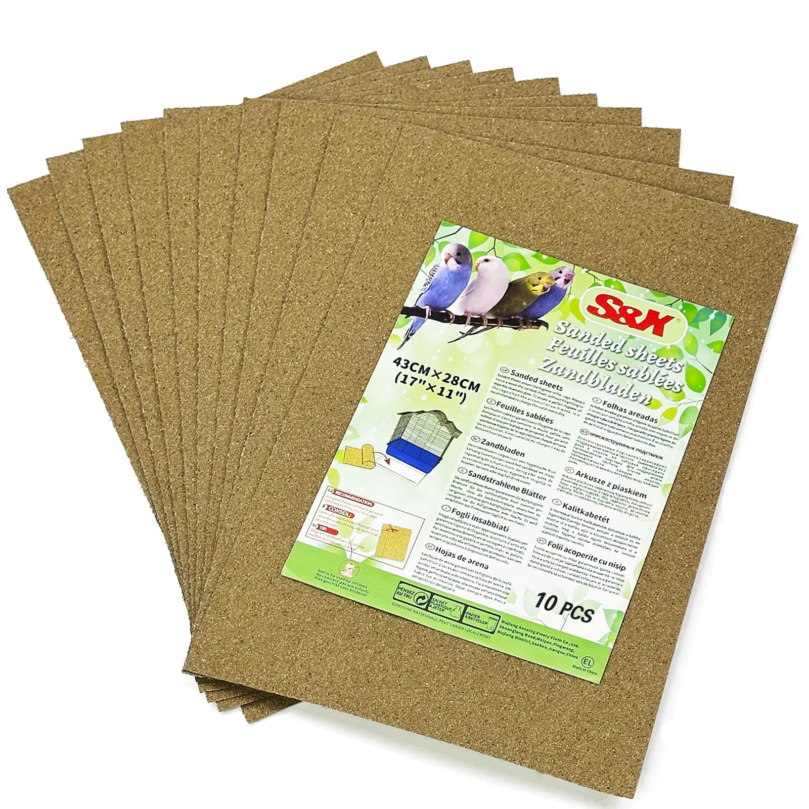 S&X Sand Sheets for Bird Cages,10PCS/PACK - 43cm x 28cm