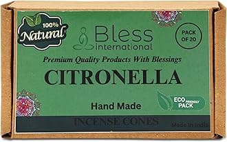 Citronella 100%-Natural-Incense-Cones Handmade-Hand-Dipped Organic-Chemicals-Free for-Purification-Relaxation-Positivity-Yoga-Meditation The-Best-scents (20 Count)