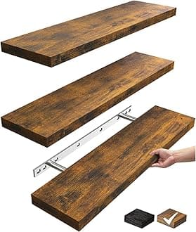 BAYKA Floating Shelves for Wall, 22.5 inches Wall Mounted Rustic Wood Shelves for Bathroom, Bedroom, Living Room, Floating Shelves for Books/Storage/Decor(Rustic Brown,Set of 3)