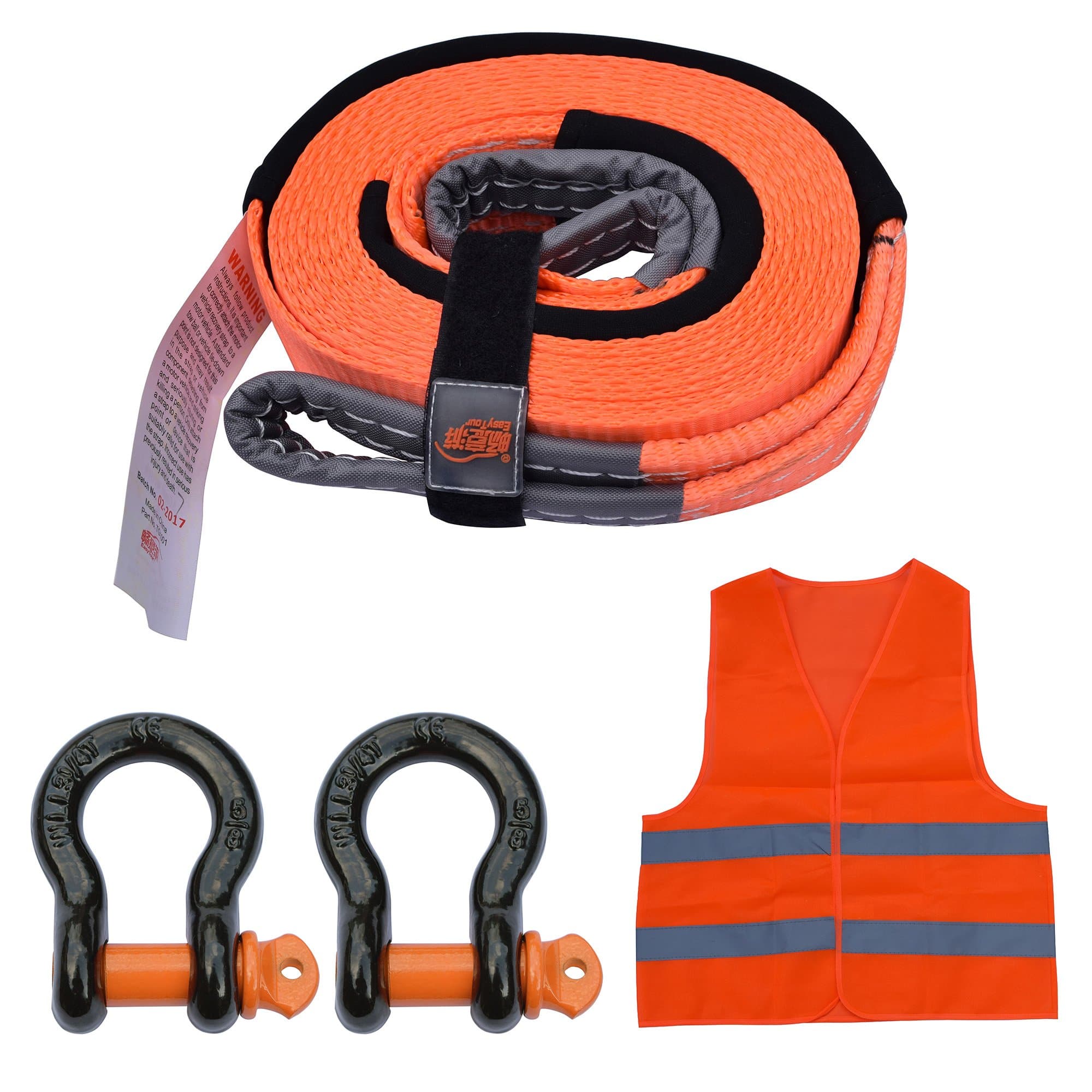 Herrman Belt Tow Strap Recovery Winch Snatch Strap Kit with D Ring Shackles, Off Road ATV/Car Towing Rope, Bonus Reflective Vessel Gloves Storage Bag, Size 2.5" x15'x 30,000 lbs (TowStrap_UK)