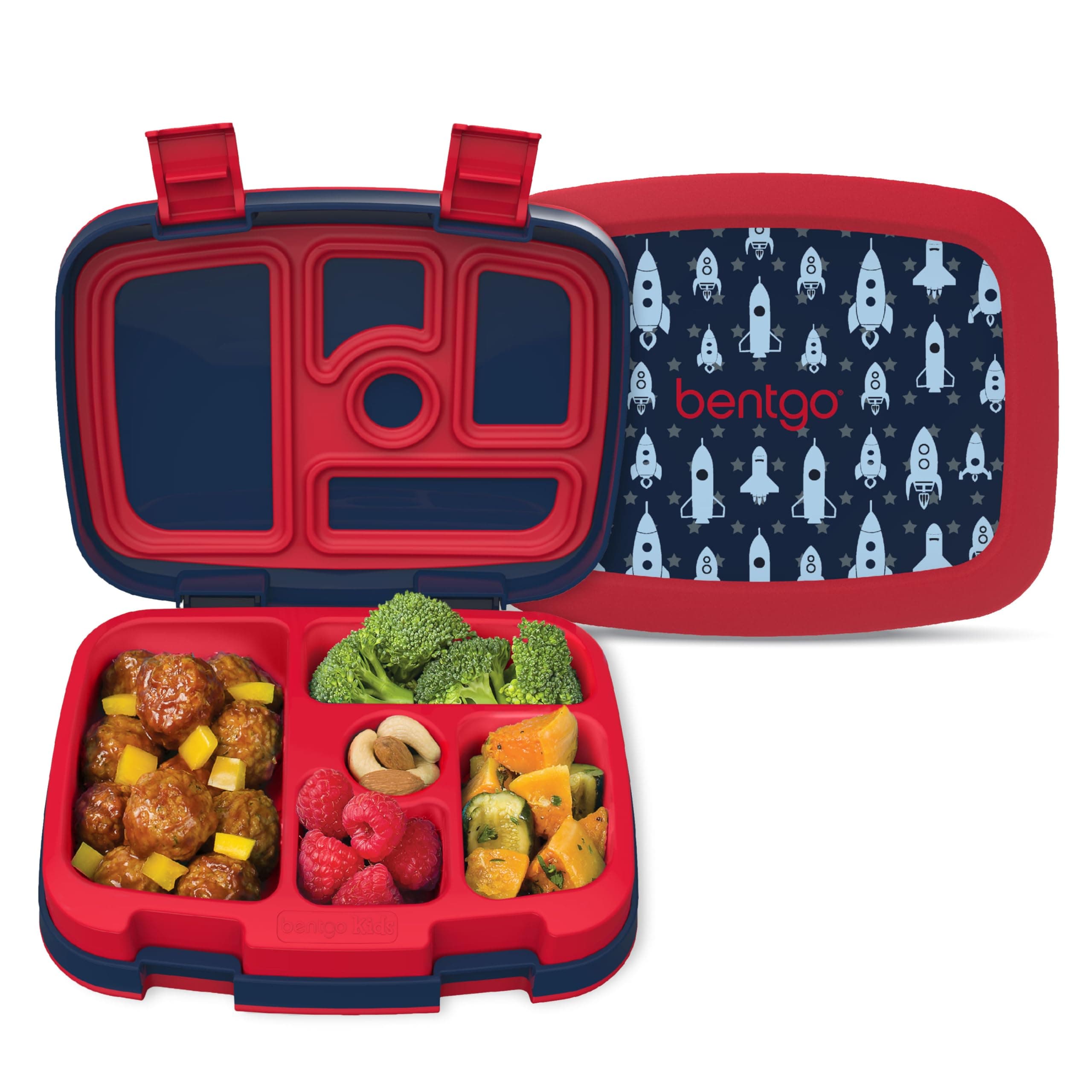 Bentgo Kids Printed Space Rocket Leakproof 5 Compartment Bento-Style Kids Lunch Box - Ideal Portion Size for Ages 3 to 7 - BPA-Free and Food-Safe Materials