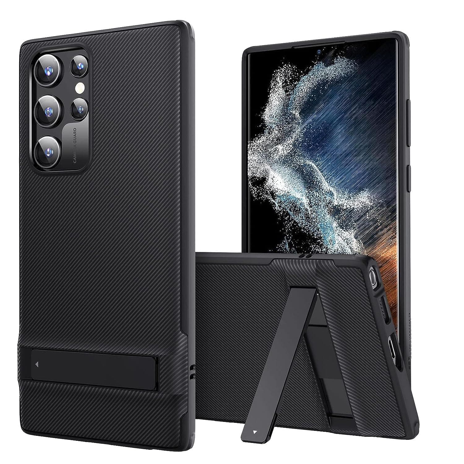 ESR for Samsung Galaxy S22 Ultra Phone Case, 3 Stand Modes Kickstand for S22 Ultra Cover, Military-Grade Drop Protection, Slim Fit, Boost Series Case, Black