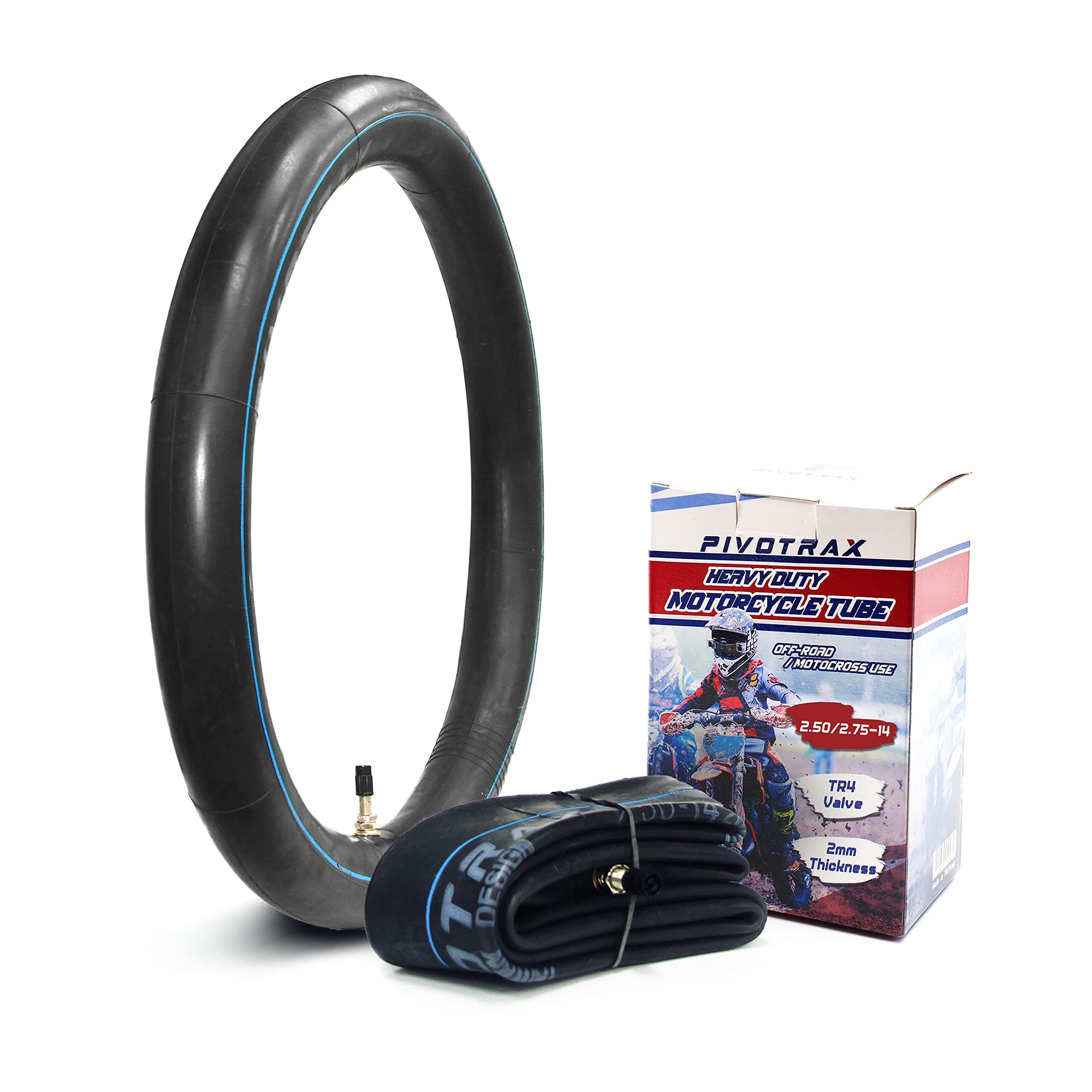 PIVOTRAX 2.50/2.75-14 (60/100-14) 14" Heavy Duty Mini Dirt Bike Inner Tube - 2 mm Reinforced Thickness - TR4 Valve Stem Straight