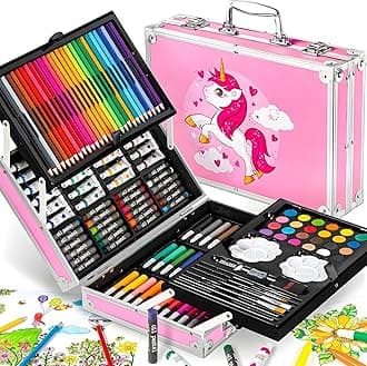Parssufy 145 Pieces Art Set for Kids with Unicorn Theme Storage Case, Art and Craft Supplies Kit for Drawing and Painting with Oil Pastel, Water Color, Color Pencils, Sketch Pen (Unicorn Design-Pink)