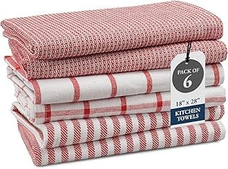 LANE LINEN 100% Cotton Kitchen Towels Set, 6-Pack – Premium, Absorbent, Quick-Drying Dish Towels, Tea Towels, 18" x 28" - Red