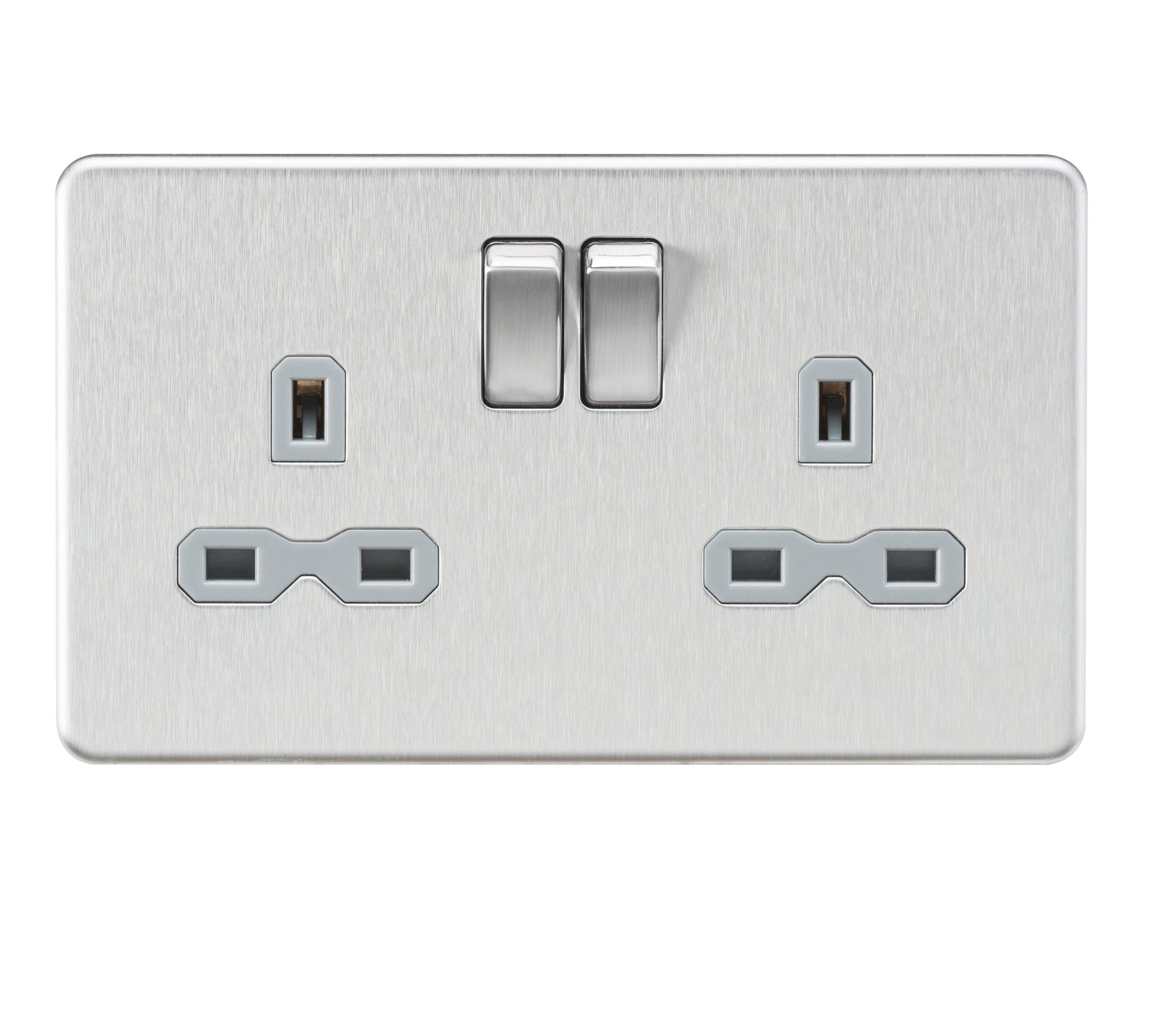 Knightsbridge SFR9000BCG Screwless Double Socket, 230 V, Brushed Chrome, (Pack of 1)