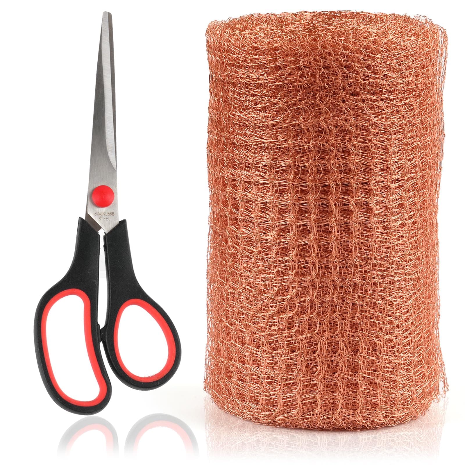 Copper Mesh Rodent Control， 5”X 20 Feet Copper Wool，100% Pure Copper Mesh for Slugs，Rustproof Copper Mesh Roll Complete with Scissors, Ideal for Hole Blocking, Mice & Rodent Defense, Gardening
