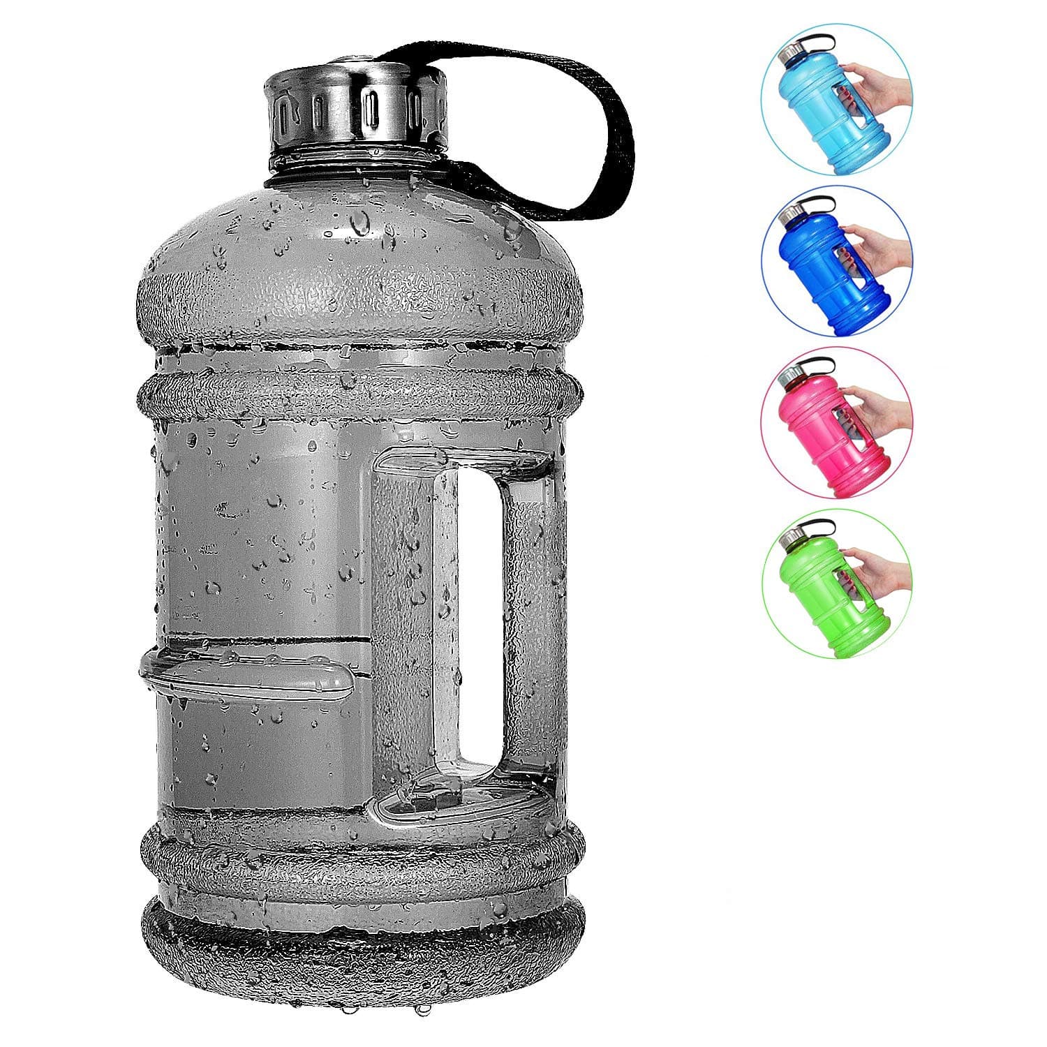 Half Gallon Big Water Bottle, 2.2L/73 OZ Large Leak Proof Sports Jug with Handle, Huge BPA Free PETG Plastic Wide Mouth Drinking Container Flask for Fitness Gym Outdoor Water Jug