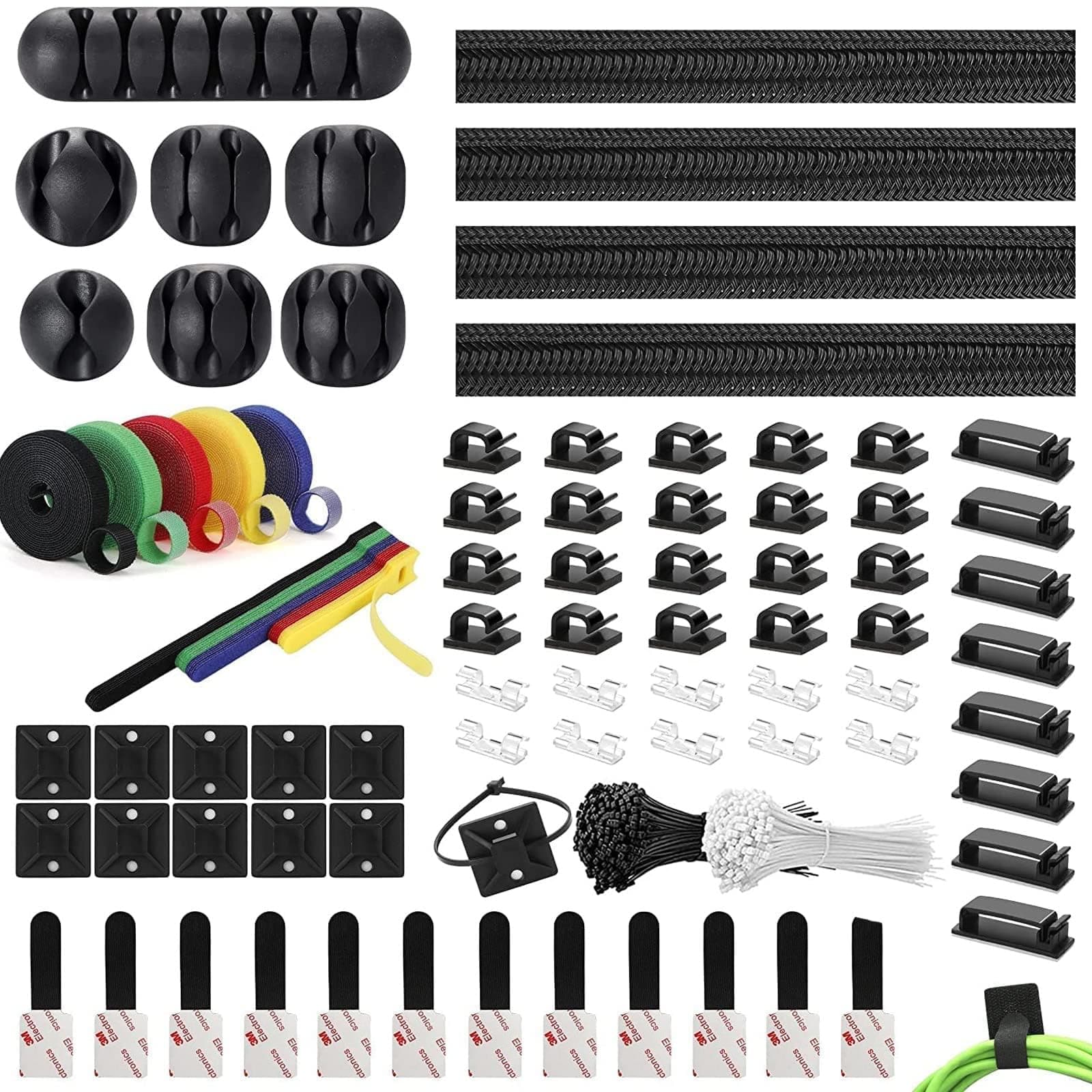 Necomi® Cable Management Organizer Kit, 304 PCS Cable Organizer for Home and Office. Useful for Power Cord, USB Cable, TV Cable, PC, Desktop Cable clips bundle