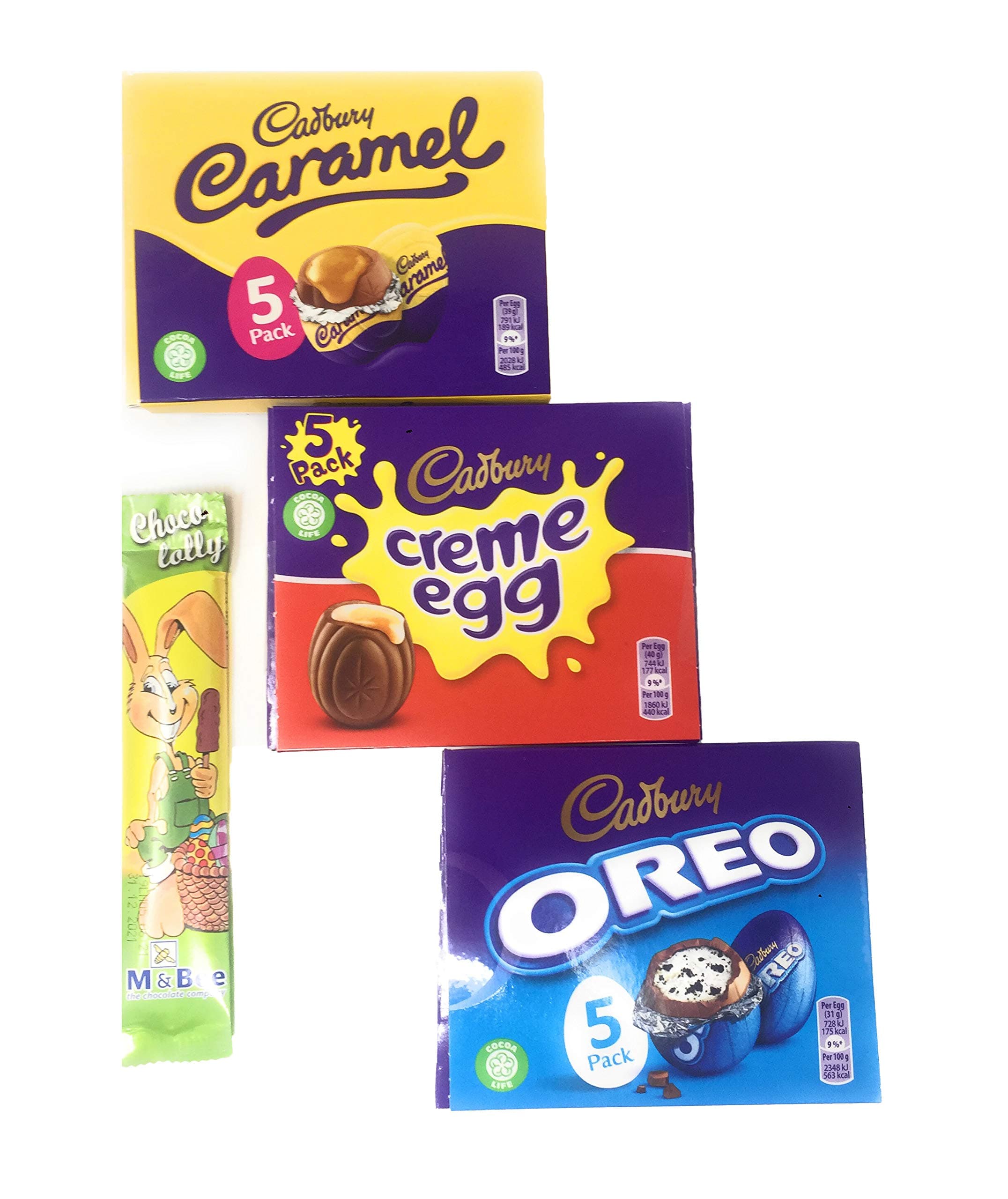Cadbury - Easter Egg Chocolates + Easter Bunny Chocolate Lolly Bundles (Creme Caramel Oero Bundle (15 Eggs) + 1 Choc Lolly)