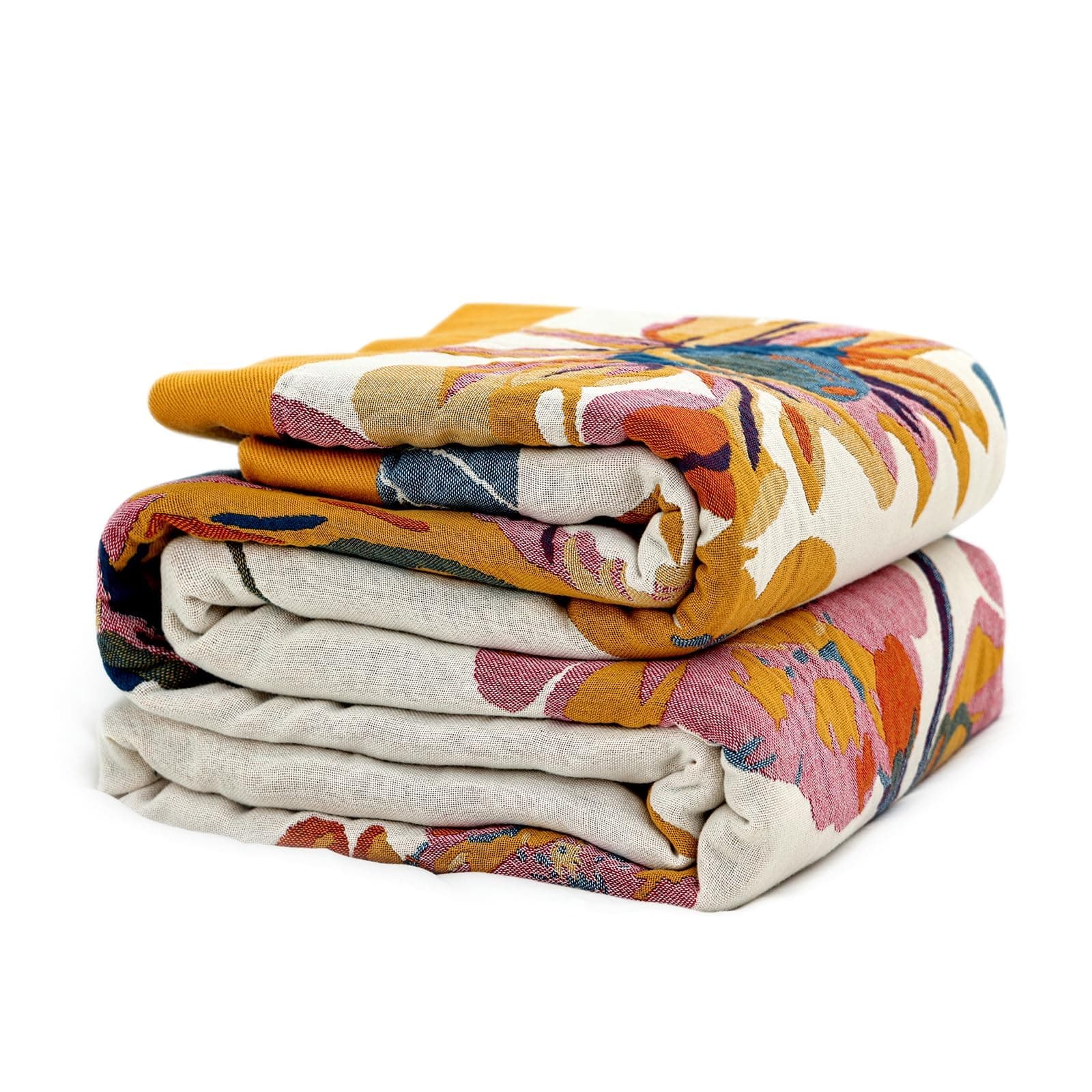 King Throw Blanket for Bed 100% Cotton Boho Soft Rustic Quilt Butterfly and Floral Double Embroidery Breathable Spring Bed Blanket,90"x108" All Season Blankets for Bedding Couch Home Decor