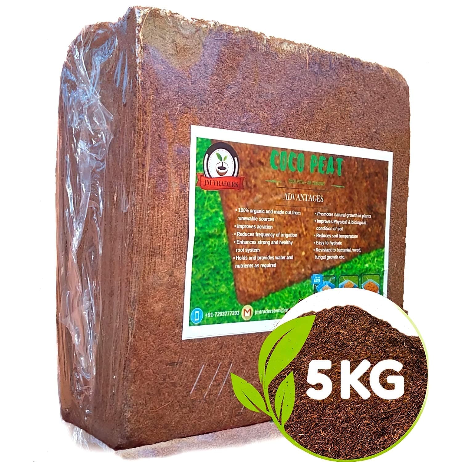CocoPeat by Jm Traders || Coco Peat Block - 5Kg - Expands Up to 75 litres of Coir || Coco peat Powder