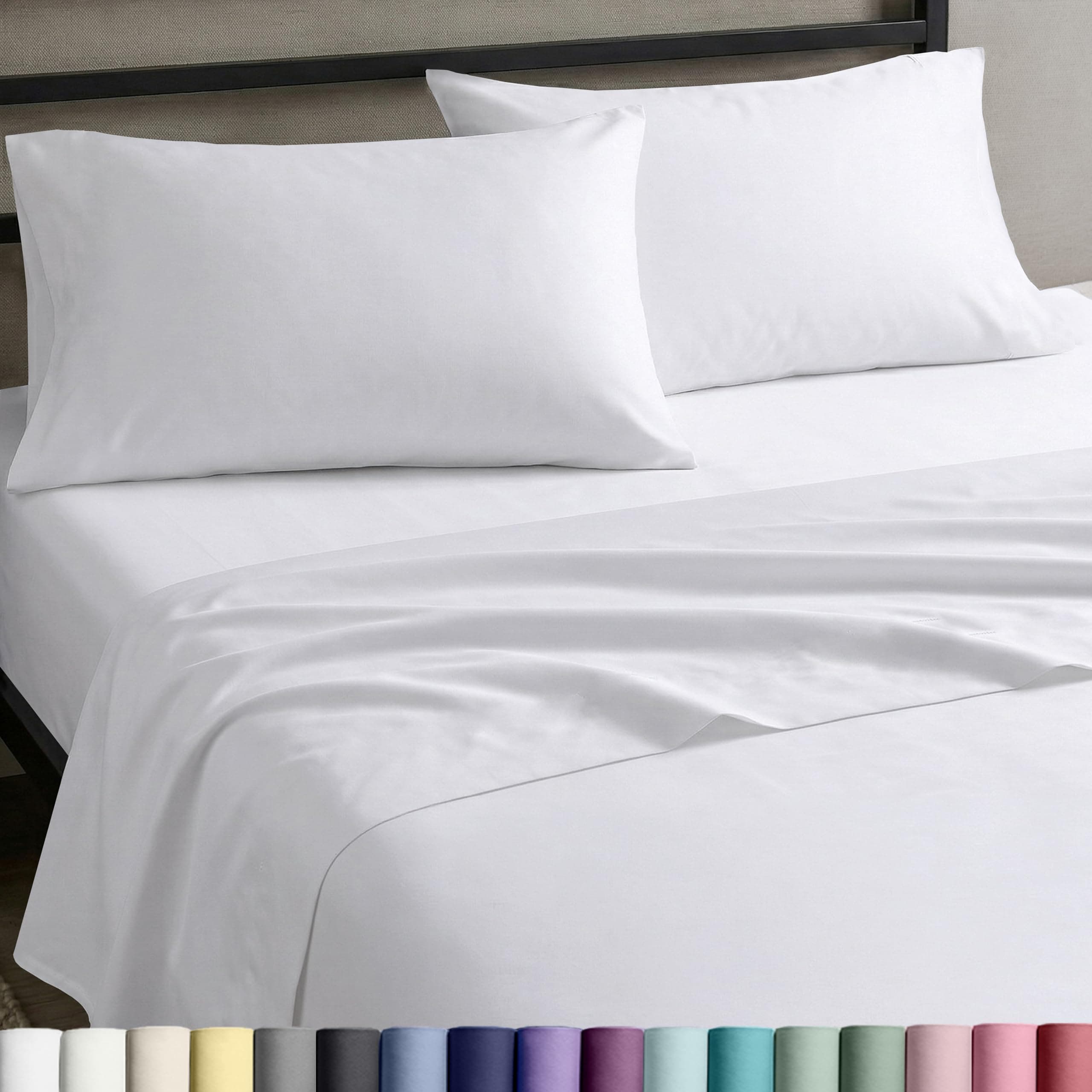 California Design Den Queen Sheet Set - Natural 100% Cotton Sheets Queen Size Bed Set with Deep Pockets, Soft Sateen Weave, Breathable and Durable Bedding (White)