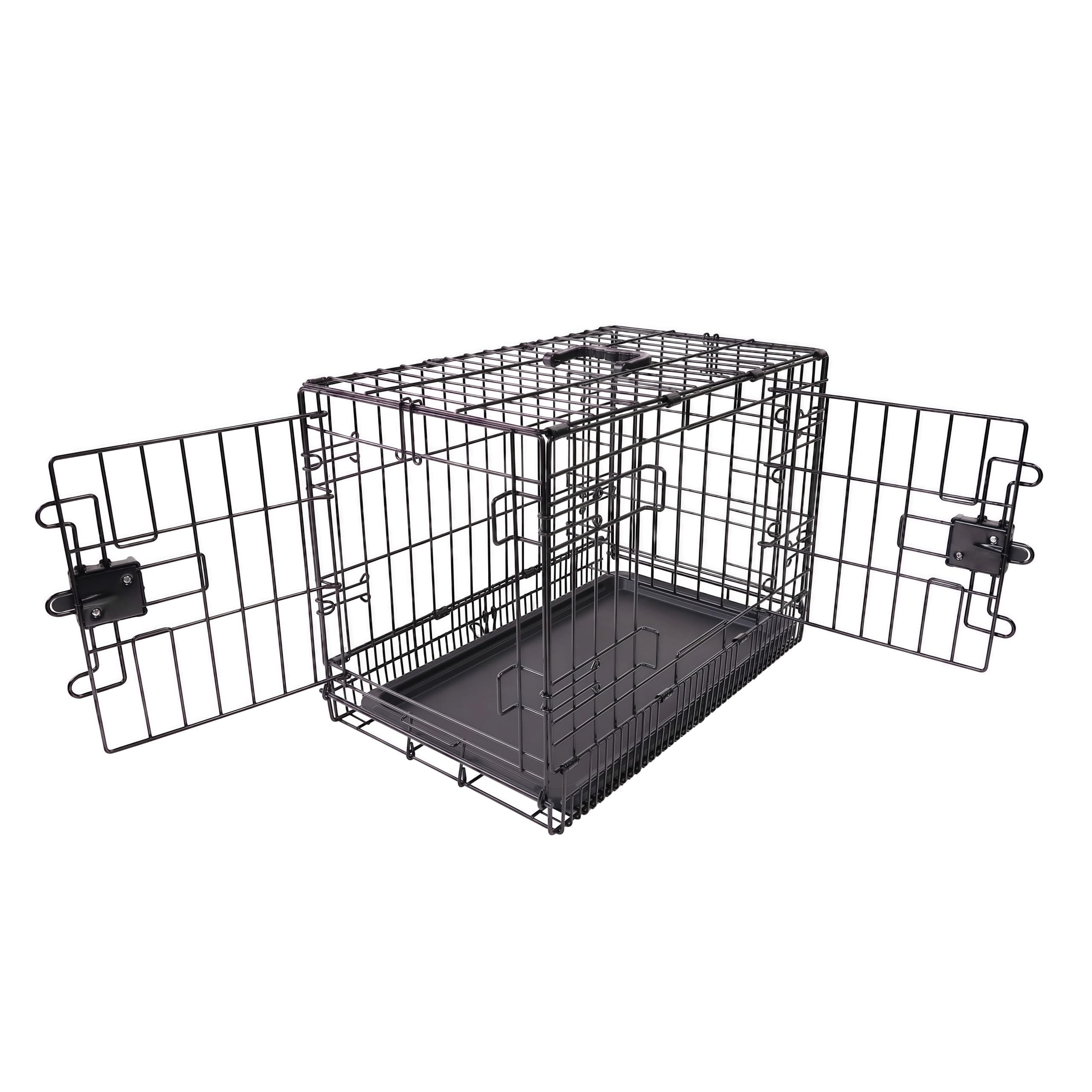 Amazon Basics Medium Metal Dog Crate/Cage with Tray, Durable and Foldable Dog Cage with Double Door, Black, Medium 76cm (30")
