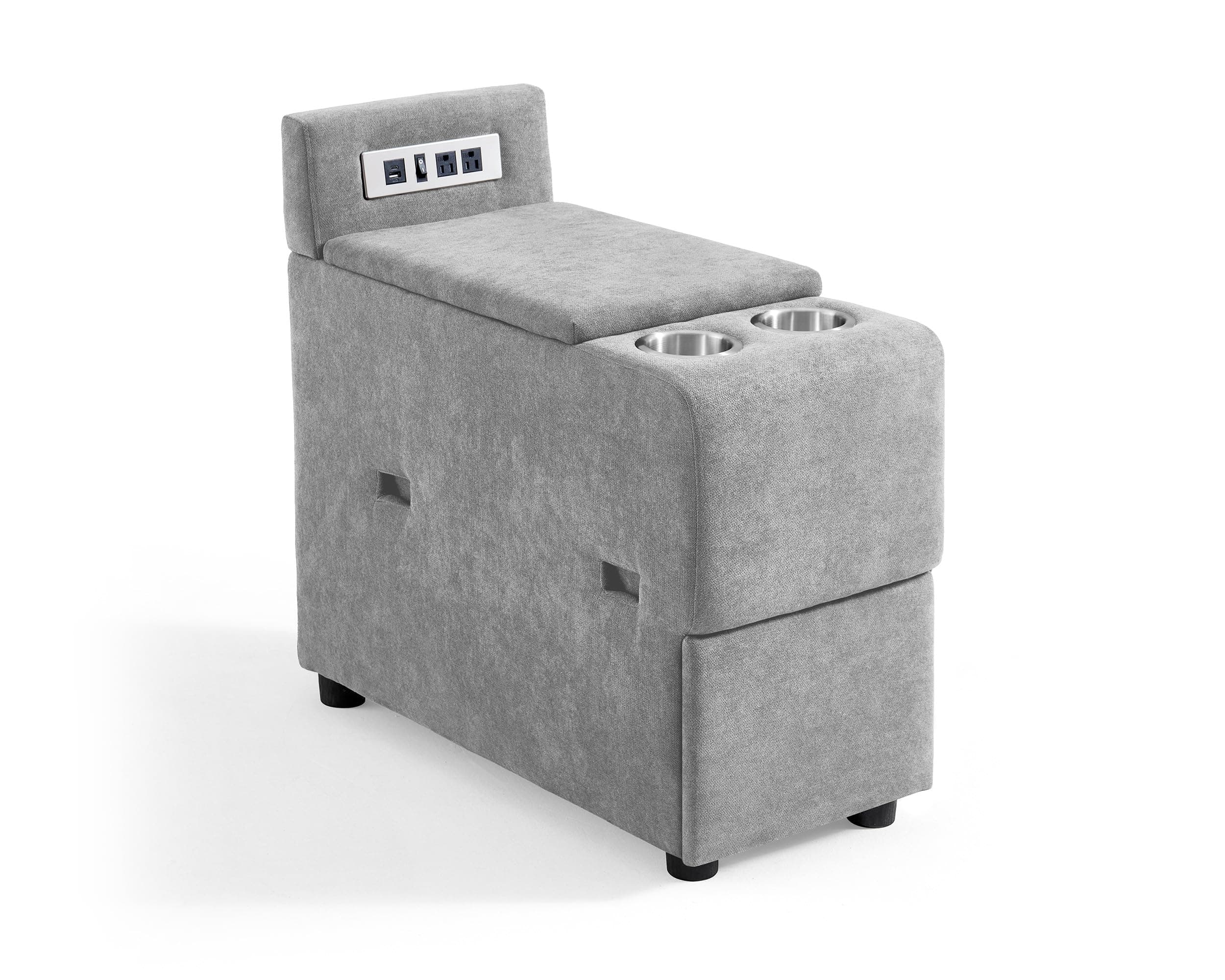 Versatile Console for Rubik I Modular Sectional Sofa, Multifunctional Side Table Integrated Power, Cup Holders, Table, Storage and Drawer, No Need Assembly, Grey