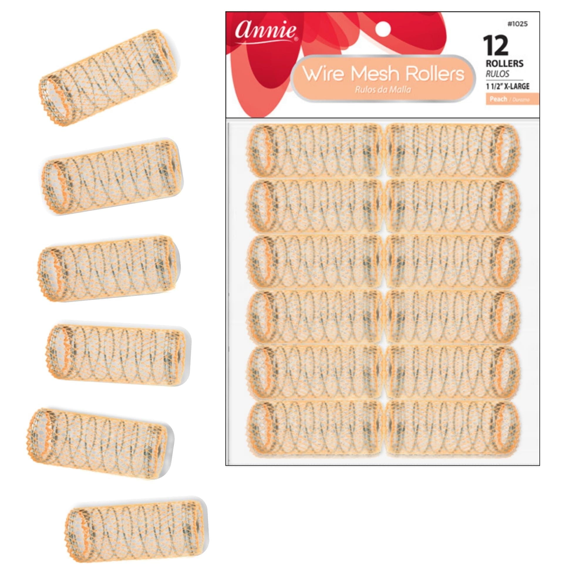 Annie Wire Mesh Rollers – Small 1-1/2 Inch Hair Curlers for Tight Curls & Ringlets, Heatless Styling Tools for Short to Long Hair – 12 Count (Peach)