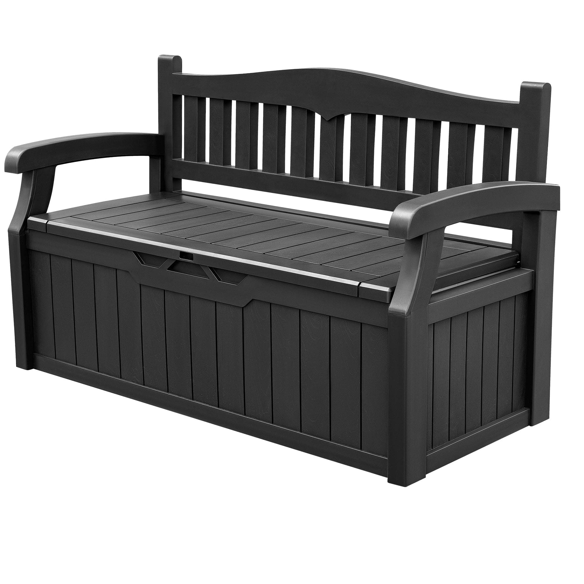 Devoko 80 Gallon Storage Bench Deck Box Lockable for Patio Furniture, Garden Decor and Outdoor Seating for Cushions, Garden Tools and Pool Supplies (Black)