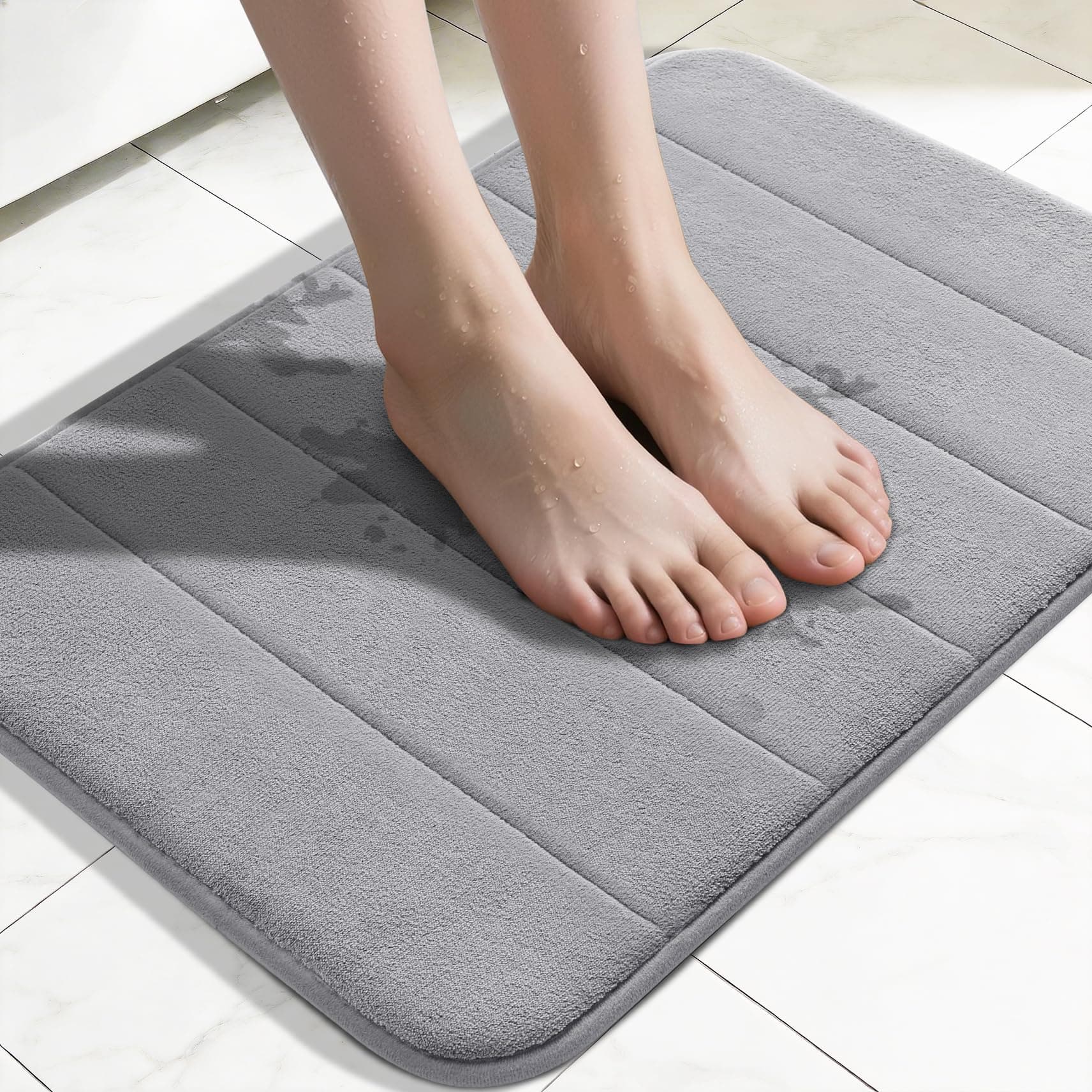 Yimobra Memory Foam Bath Mat Large Size 51 x 81 cm, Soft and Comfortable, Super Water Absorption, Non-Slip, Thick, Machine Wash, Easier to Dry for Bathroom Floor Rug, Grey