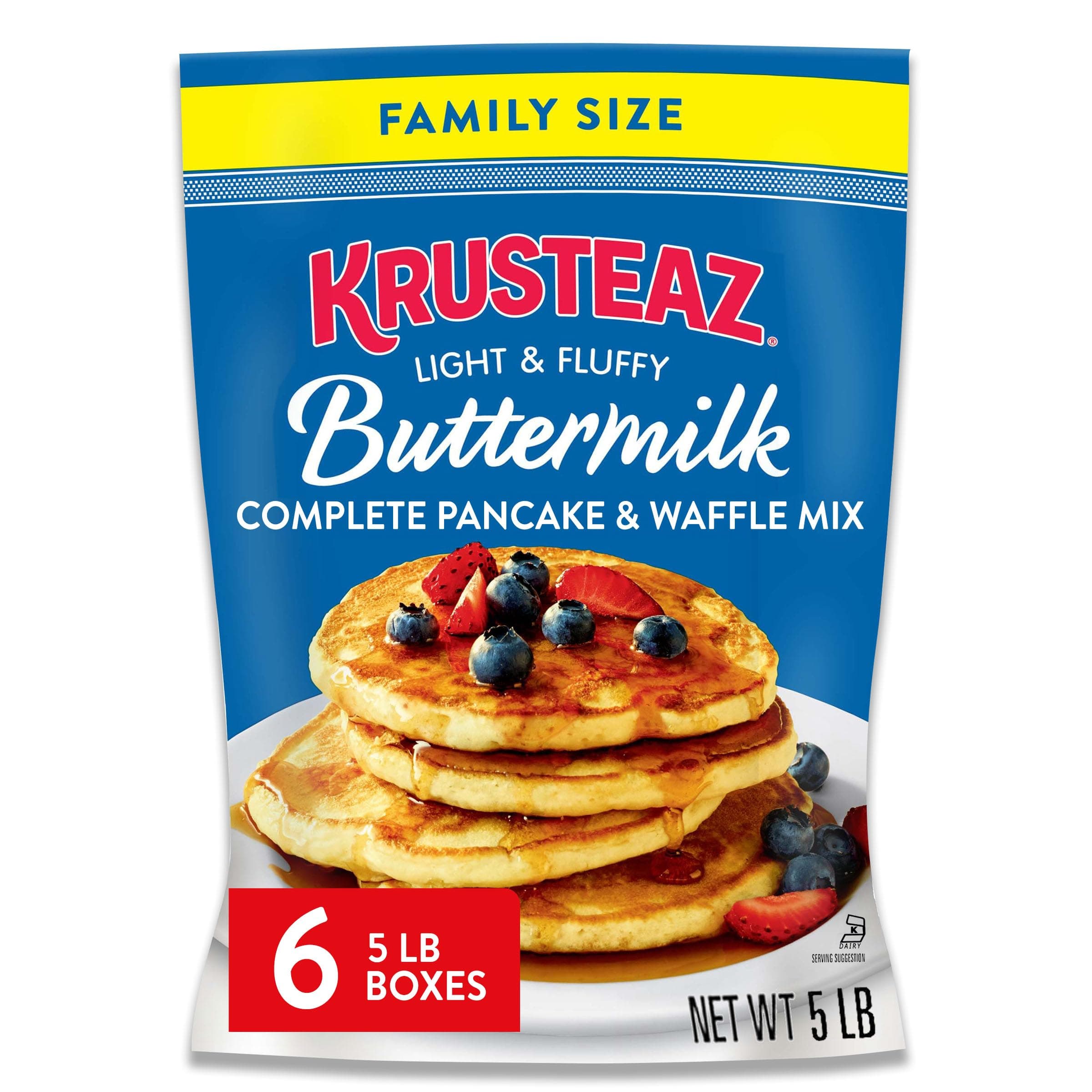 Krusteaz Complete Buttermilk Pancake and Waffle Mix, Light & Fluffy, 5 lb Bags (Pack of 6)