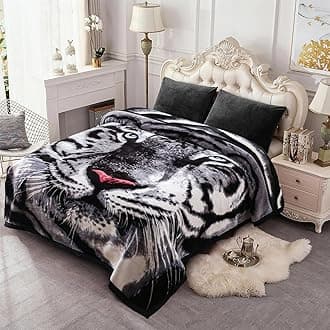 JML Korean Style Fleece Blanket King Size, 87" x94", 10.5 Pounds, Heavy Raschel Fleece Blanket, Perfect for Fall Winter, 2 Ply A&B Animal Printed, Silky Soft Plush, Thick, Warm, Tiger Stripe
