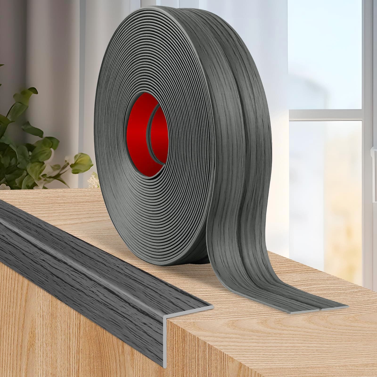 Flexible Wall Corner Protector Moulding Trim Peel and Stick Wall Corner Guards Edge Protector Self Adhesive Molding Trim Strip for Edge Ceiling (Deep Gray Wood Grain, 1.6 in x 10 Ft)