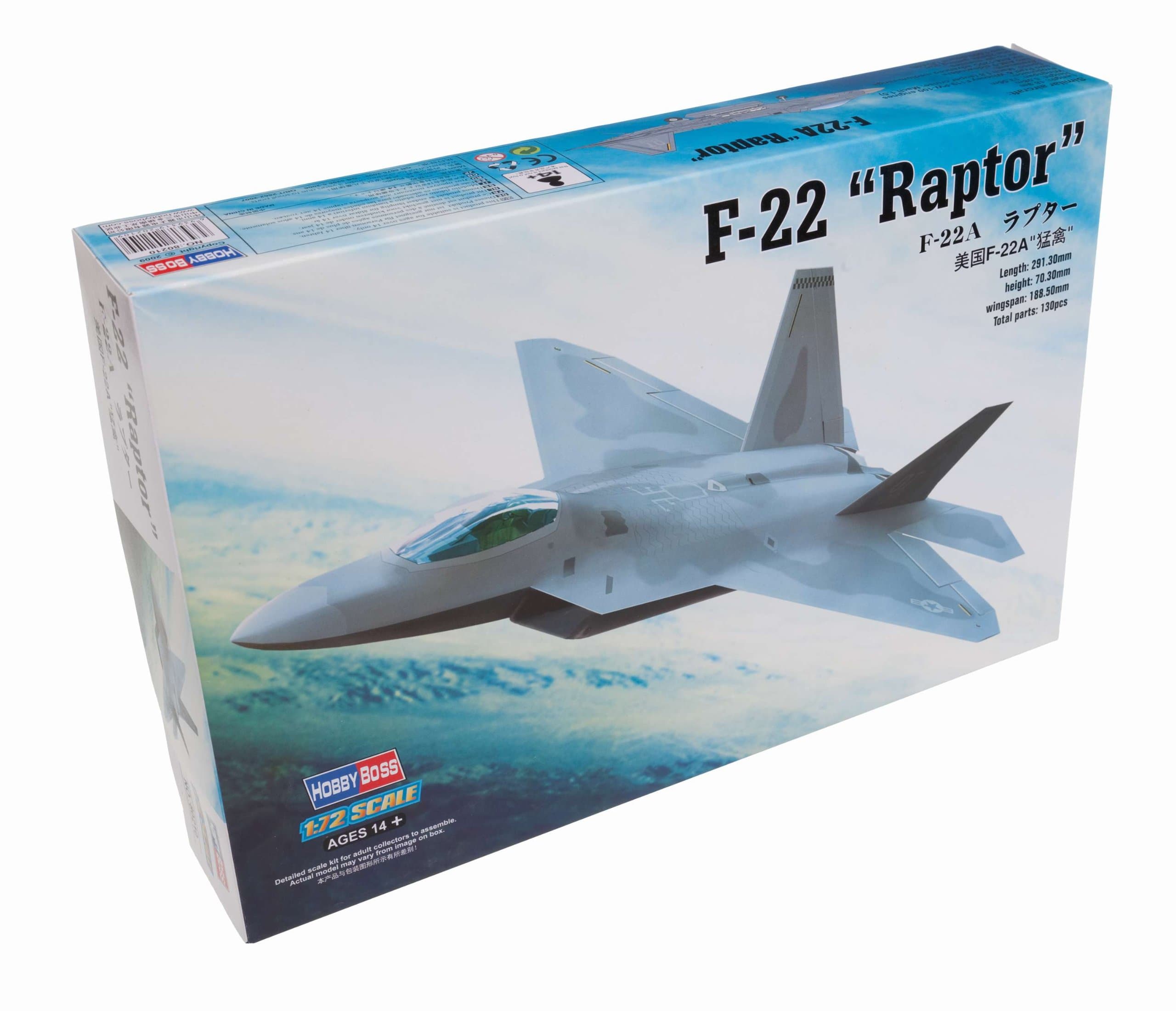 Hobbyboss 1:72 Scale F-22A Raptor Assembly Authentic Kit